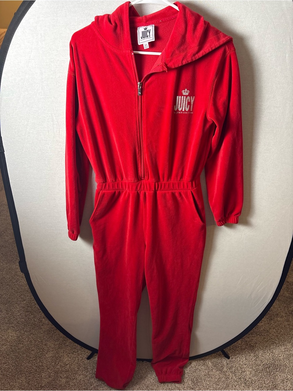 Juicy Couture Red Velour Zip Jumpsuit Size XS